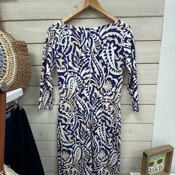 J. McLaughlin Blue & Tan Paisley Print Dress (XS) - Picture 6 of 8